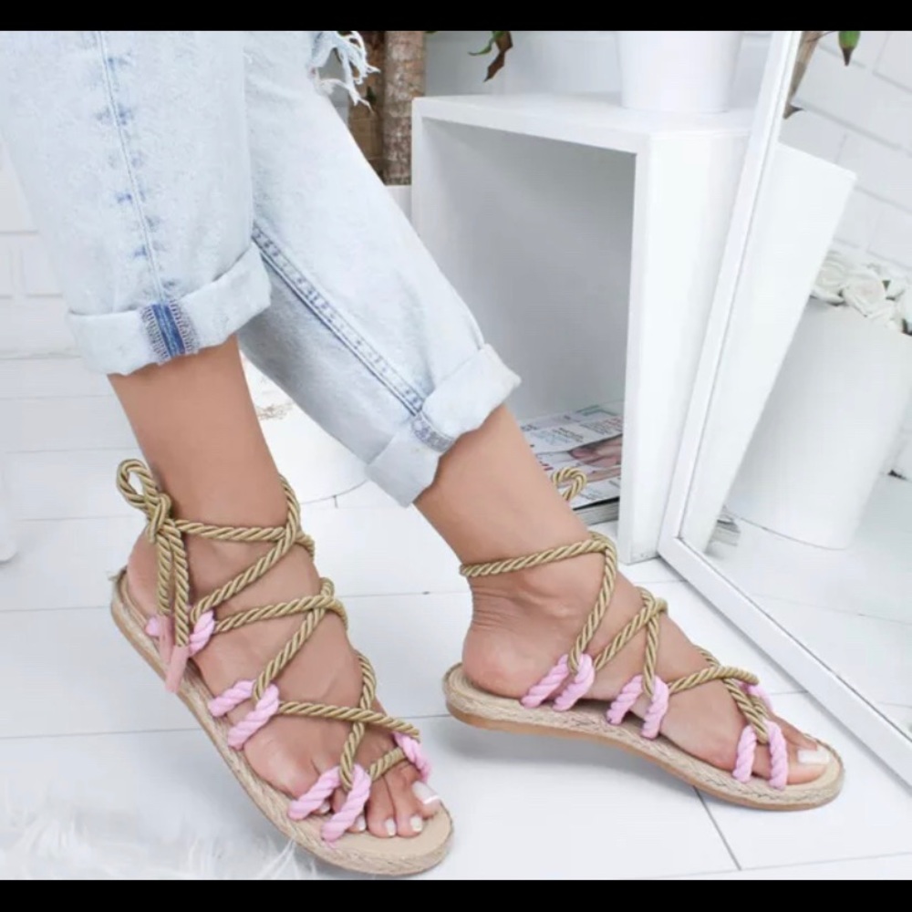 Pink gladiator sandals lace up